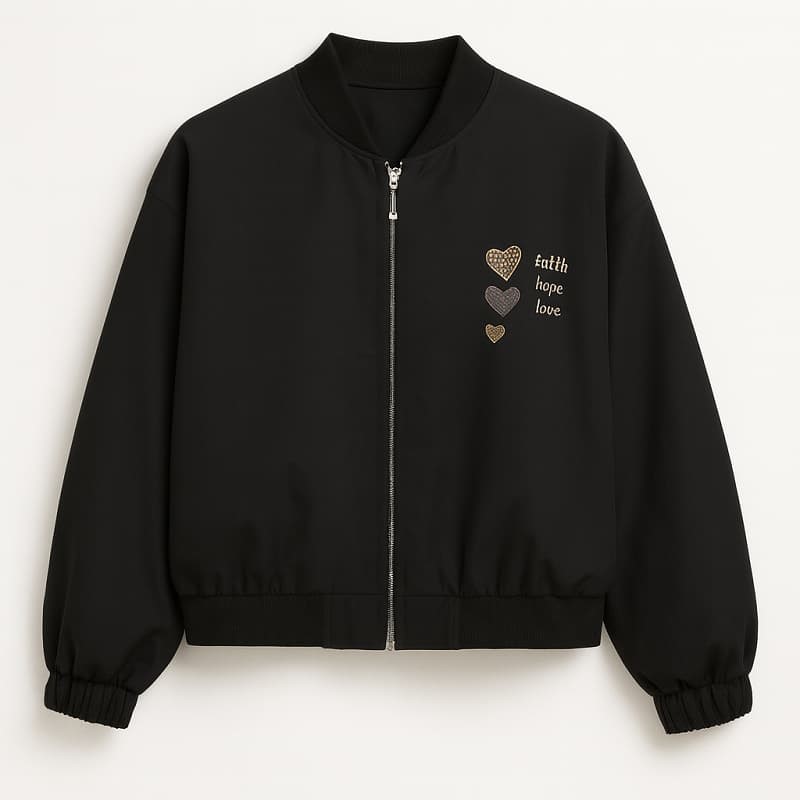 بامبر زنانه گلدوزی 3 قلب - مشکی